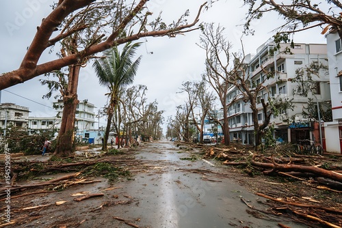 Assessing hurricane damage aftermath street view impact on trees and buildings recovery and rebuilding  