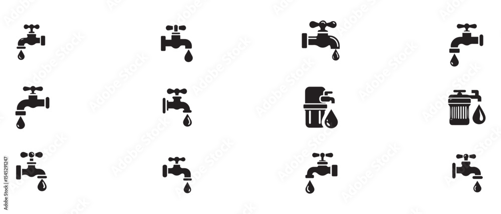 Naklejka premium Dripping Tap and Filter Icon Set