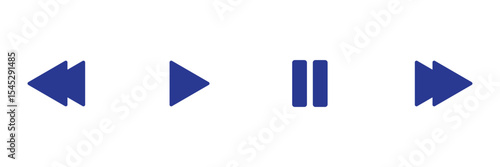 Media player button icons set.Pause, rewind, fast forward Play video icon collection.Vector Illustration. Play button. Video audio player. Music video start sign. Round play button icons.