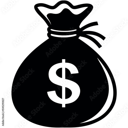 Sack of money or bag of dollar icon silhouette, Money bag silhouette vector