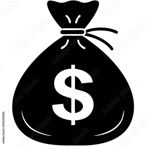 Sack of money or bag of dollar icon silhouette, Money bag silhouette vector