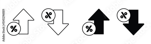 icon set of growth and decrease percentage. with percentage arrows up and down. vector illustration