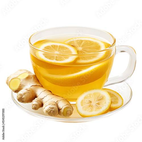 Ginger Lemon Tea in a Glass Cup with Fresh Ingredients