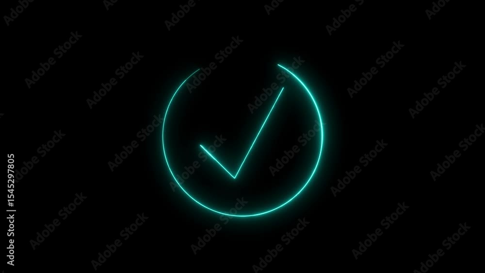 neon blue color check mark icon animation tick select success right correct confirm complete accept sign symbol on black background neon blue color check mark icon animation tick select success right correct confirm complete accept sign symbol on black background