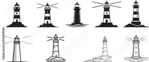 Collection of lighthouse icons black and white. eps-10
