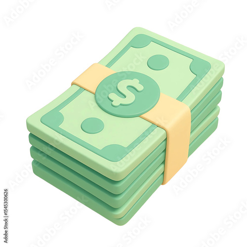 Cartoon 3d render of stack of money bills