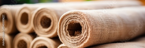 Close up of towels rolled and wrapped with jute twine, each one elegantly tagged for presentation