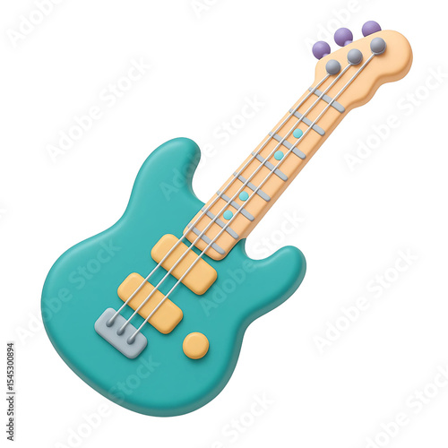 Teal 3d render of a bass guitar