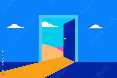Open door to a bright and colorful landscape