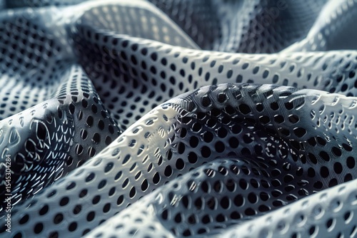 In a close-up shot, the fabric and breathable design details of the sportswear are clearly visible