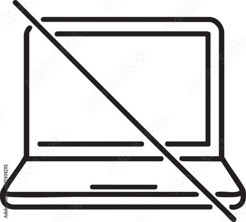 Laptop with a Line Through It Indicating No Computer Use Restriction or Device Prohibition in a Clean Minimalist Style