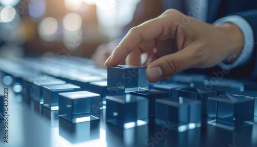 Hand Placing Transparent Cubes for Visual Merchandising and Display Planning