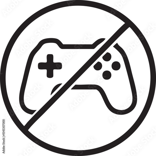 No Gaming Allowed Sign Black and White Icon of a Game Controller with a Prohibition Symbol