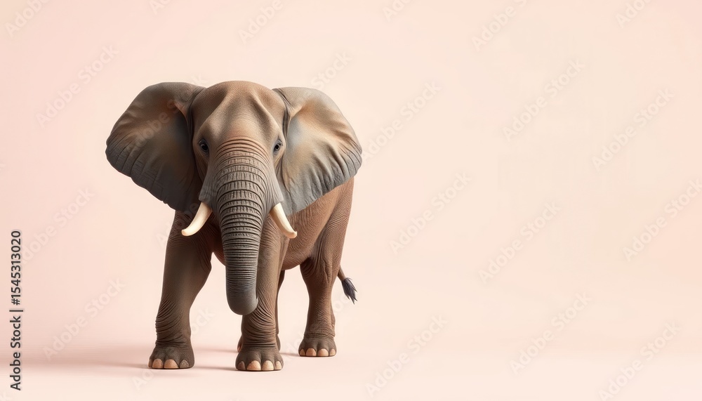 Obraz premium Elegant african elephant standing on a light pink background and looking forward