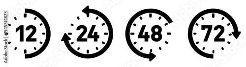 Vector Illustration 12, 24, 48, and 72 Hour Clock Icons – Time Management Graphics