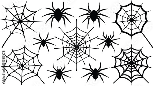 set of Halloween spider web black silhouette  vector