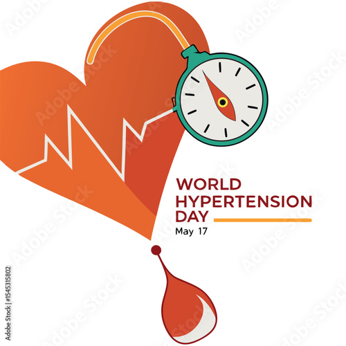 World hypertension day illustration shows heart and sphygmomanometer graphic