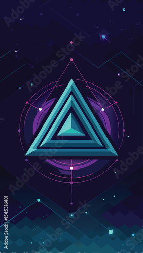Abstract digital triangle web design with glowing lines and futuristic style element