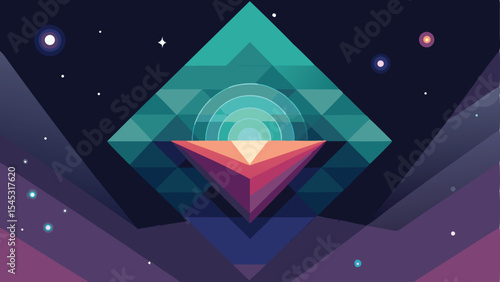 Abstract geometric composition with a gradient effect and futuristic celestial theme