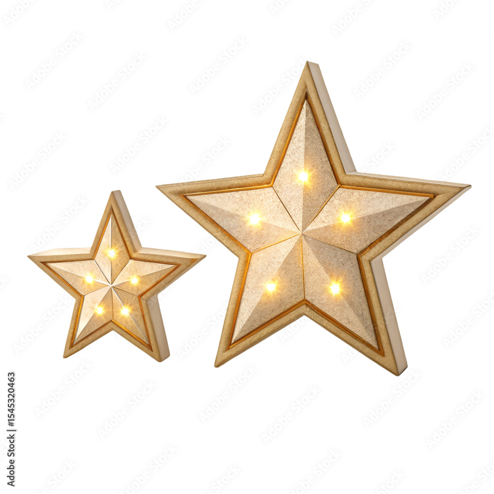Two Gold Illuminated Star Shaped Ornaments gold stars Two Gold Illuminated Star Shaped Ornaments gold stars