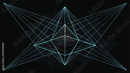 Abstract geometric vector mesh structure depicting a complex three dimensional design