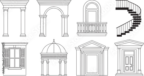 Architectural Line Drawings Collection Classical Columns Archways Windows Balcony Gazebo Door Staircase Designs