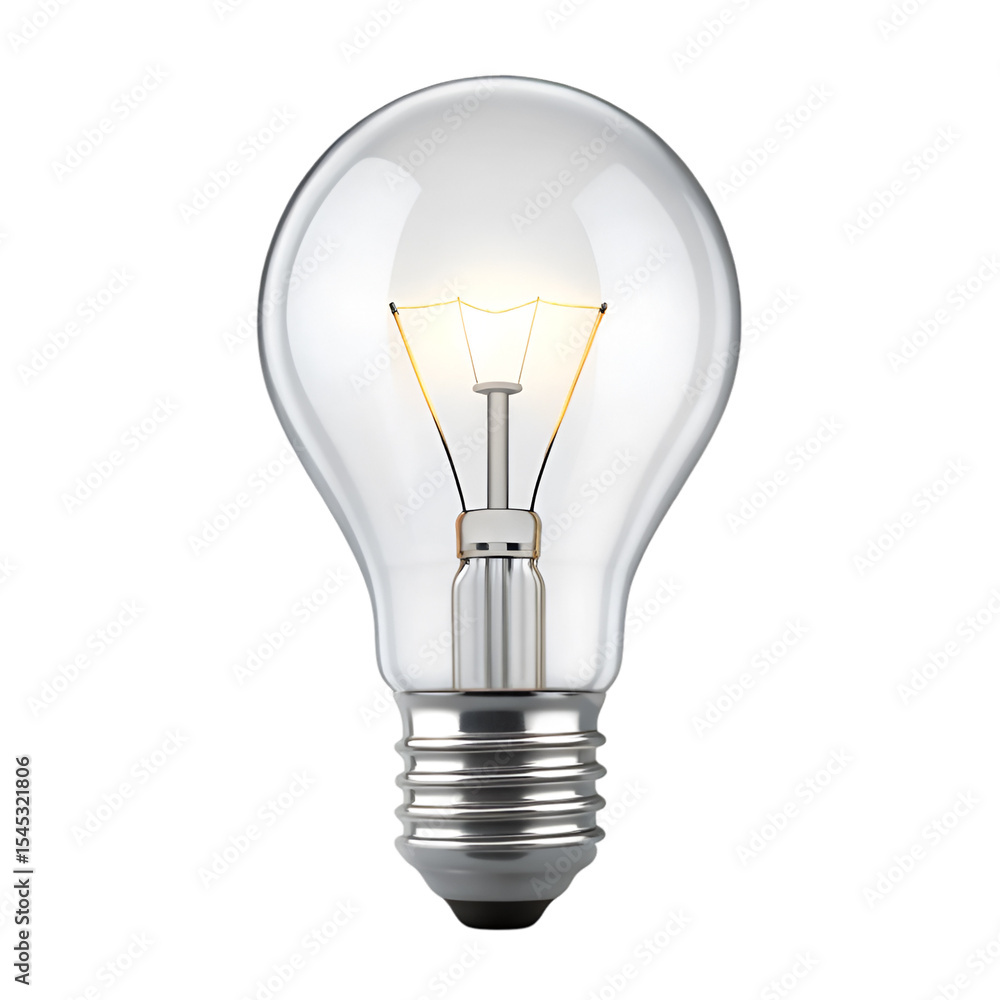 Illuminated 3 D Glass Lightbulb Icon on White image Illuminated 3 D Glass Lightbulb Icon on White image