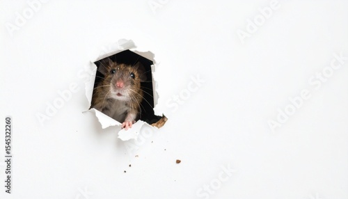 Curious Rat Peeking Through Torn Paper Hole.