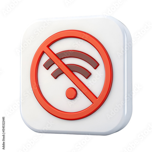 3 D Red No Wifi Icon White Square Button no internet
