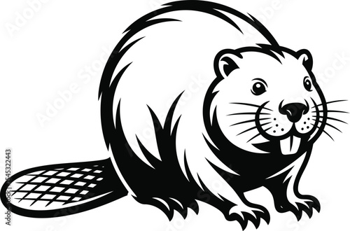 Beaver Silhouette with Detailed Fur, Black Vector Design, Transparent Background.