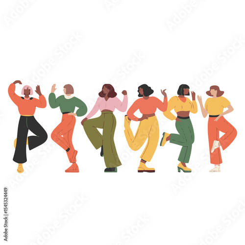Evolving silhouette vector illustration of people dancing and playing music together with passion