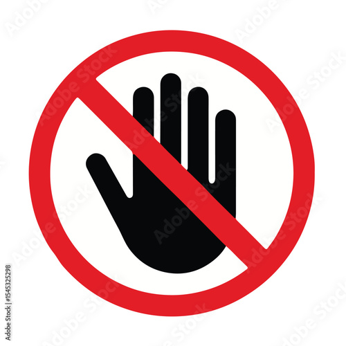 Red circle stop hand no smoking symbol vector sign