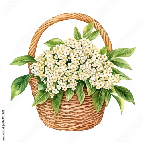 Elderflower Fruit Basket, watercolor illustration vector, isolated on a white background.