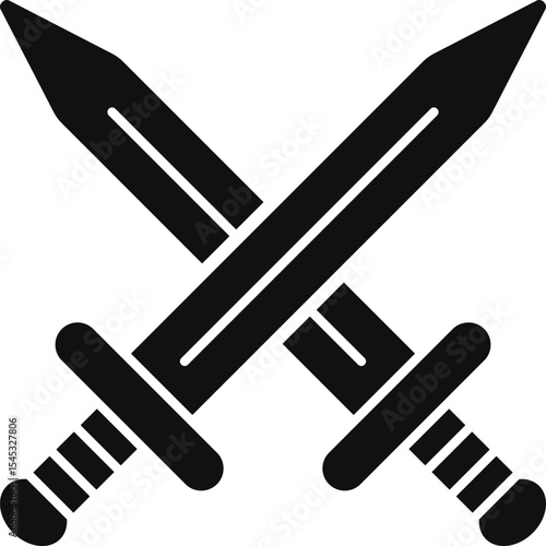 Crossed swords icon. Black silhouette. Vector. Flat design.	