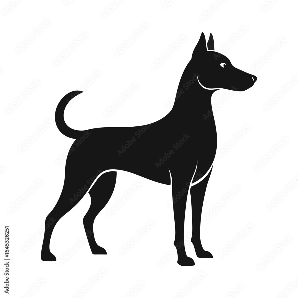 Black silhouette of a dog standing side profile Black silhouette of a dog standing side profile