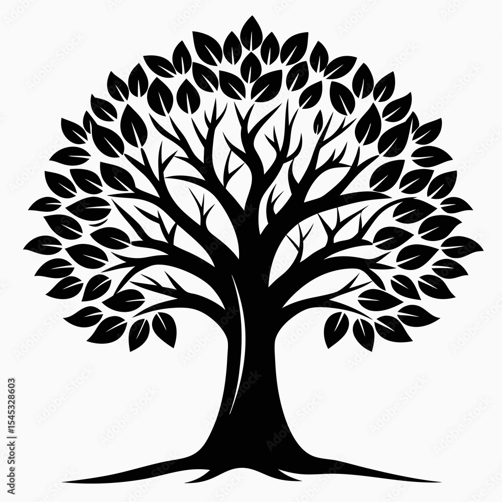Obraz premium Silhouette of a tree with leaves isolated on white background