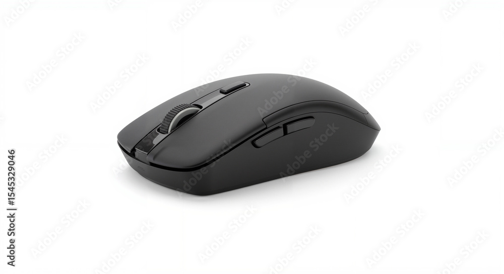Black wireless computer mouse on white background Black wireless computer mouse on white background