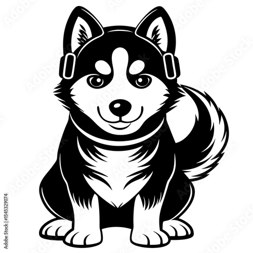 Cute husky dog sitting isolated on white background