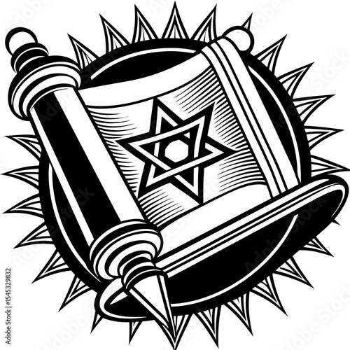 Torah scroll with star of david isolated on white background