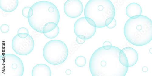 Modern abstract light blue bubble background with circles. Colorful bubbles. Abstract, Colorful transparent blue and soap bubbles floating in the air. Banner pattern with copy space illustration
