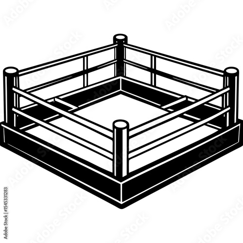 Isometric boxing ring with ropes and corner posts isolated on white