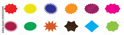 Starburst sale price labels or stickers and seals, oval and sunburst, colorful vector. Sale callout splash, star and rosette stamps or tag badges for price promotion labels or discount promo sticker.