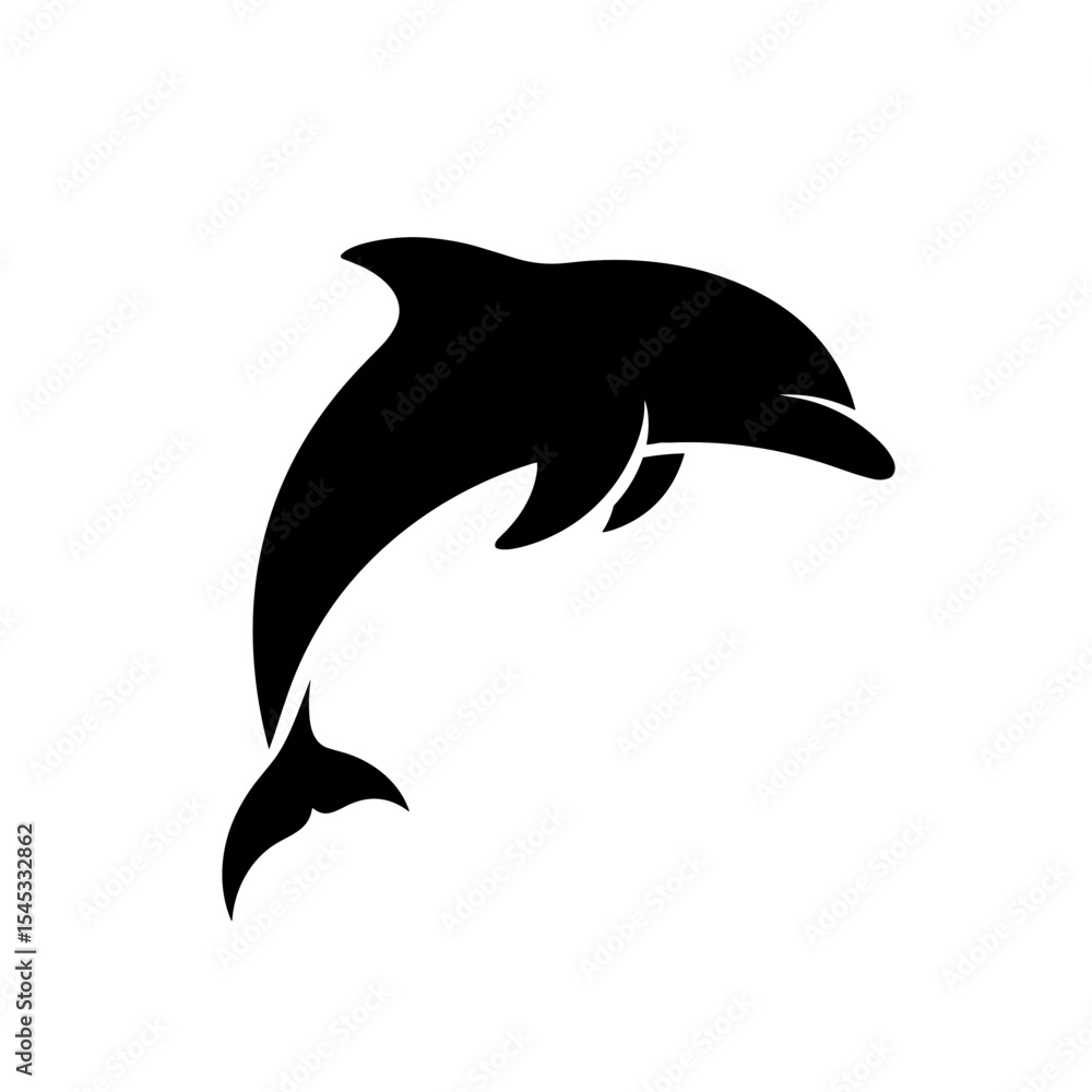 Fototapeta premium Black silhouette of jumping dolphin icon isolated
