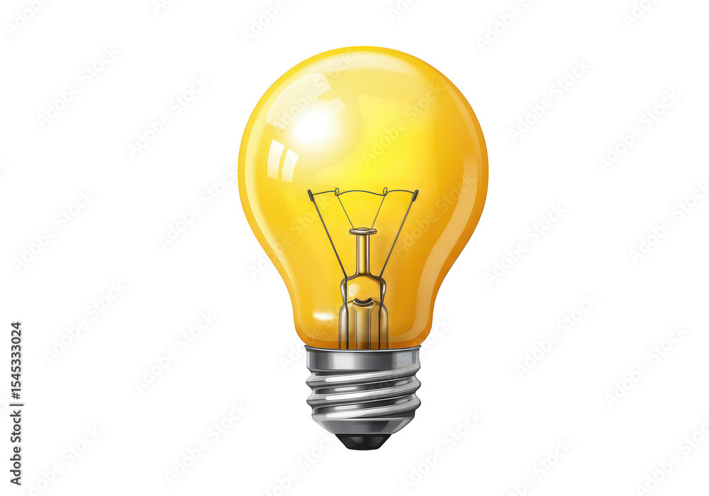 A yellow lightbulb glowing brightly isolated on transparent background A yellow lightbulb glowing brightly isolated on transparent background
