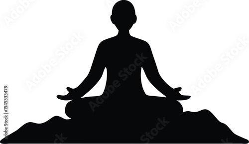 Peaceful Meditation Silhouette Sitting on Mountain
