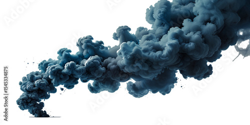 Beautiful blue smoke plume isolated on transparent background. bright paint color powder festival background.	
