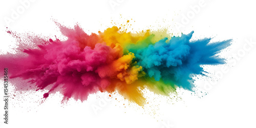 Vector abstract colorful rainbow holi paint and colorful cloud smoke powder explosion isolated on transparent wide panorama background.	