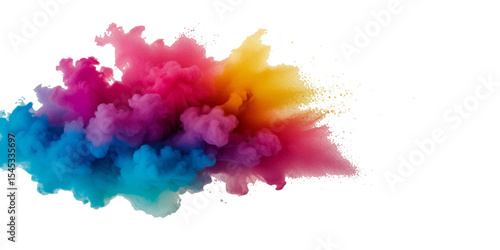 Vector abstract colorful rainbow paint and colorful cloud smoke powder explosion isolated on transparent wide panorama background.	
