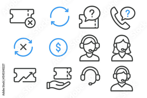 Customer service icons: support, return, exchange, call center, assistance