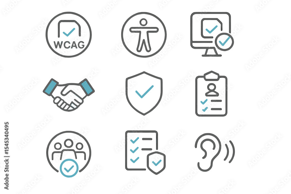 Accessibility symbols featuring wcag compliance and assistive technologies Accessibility symbols featuring wcag compliance and assistive technologies